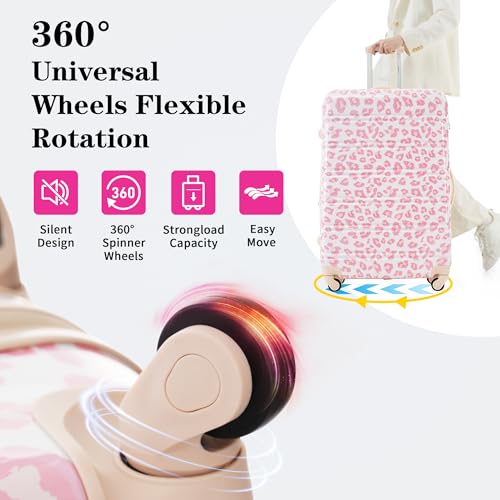 Merax 3 Piece Luggage Sets, Hardside Expandable Luggages Spinner Leopard Suitcase with TSA Lock Lightweight Rolling Carry on Luggage 20inch 24inch 28inch,Pink Leopard