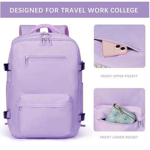 SHRRADOO Travel Laptops Backpack for Women Men, Casual Work Bag 17inch High School College Backpack Airline Approved Backpack for Hiking Business (Light Purple)