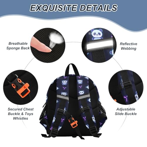 miaozhen Cute Ears Preschool Backpacks Leash Little Girls Anti-Lost Personalized Carry On Backpacks with Reflective Strip Cartoon Cute Neon Fluorescent Panda mochila para bebes