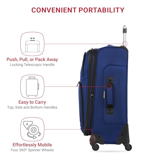 SWISSGEAR Sion Softside Expandable Spinner Luggage Durable Lightweight Travel Suitcase, Blue, Checked-Medium