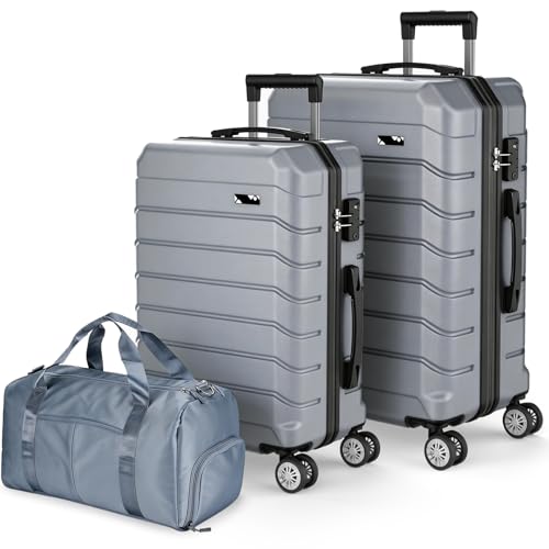 ExoRoute Luggage Sets 3 Piece, Hardside Carry On Suitcase with Spinner Wheels, Lightweight Durable Luggage for Travel | TSA Lock, Expandable Suitcase Set for Men and Women（20/26in） (Grey)