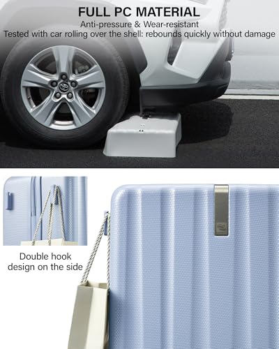 Hanke Upgraded Elite 24 Inch Checked Luggage,PC Hard Shell Suitcases with Wheels, TSA Lock, Explosion-Proof Zipper Suitcase for Business Travel Men & Women,Mist Blue