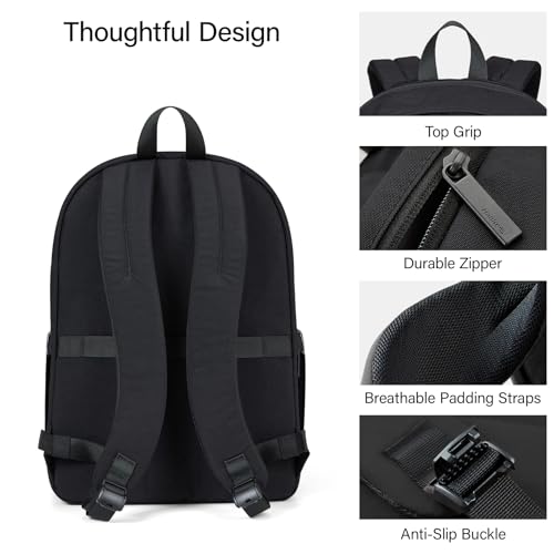 Hanke Travel Backpack for Women Men, 15.6 Inch Laptop College Backpack, Lightweight Small Computer Bookbag, Water-Resistant Casual Daypack, Black