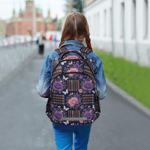 Dark Academia Floral & Book Print kid backpack for school with chest strap bookbag for men para bebes varon