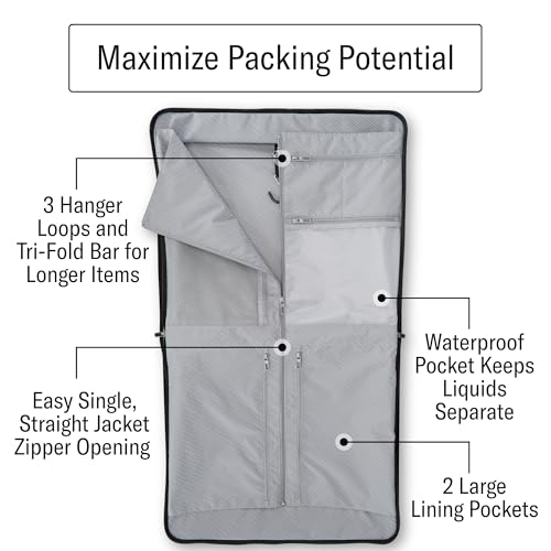 Samsonite UpLIFT 23” Bifold Garment Bag - Includes Wet Pocket and StackIt Strap™ Bi-Fold Bar To Prevent Creases - Tri-Fold Bar Option For Longer Items - Designed For Ultra Light Travel - Black