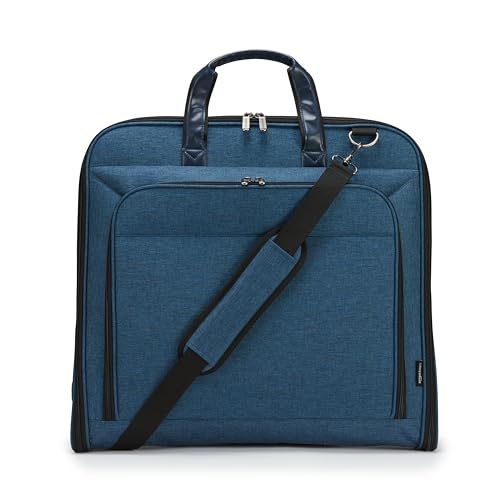 Amazon Basics Carry-On Garment Bag for Travel and Business Trips with Detachable Shoulder Strap, Hanging Suit Luggage, Wrinkle Free Cover for Suits Dresses Coats, Foldable with Shoe Compartment, Navy