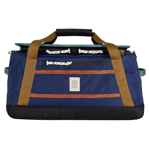 Topo Designs Mountain Duffel 40L, Recycled Nylon Ripstop Travel Bag, Removable Backpack Straps, Interior Mesh Pockets (Midnight/Caribbean)