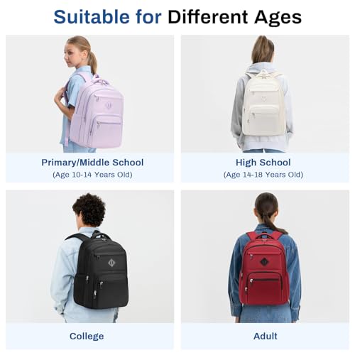 Sisipoet School Backpack for Girls, Lightweight Kids Bookbag for Boys Classic College Backpack for Teen Men Women with Luggage Strap, Age 8-18 Years Old, Black