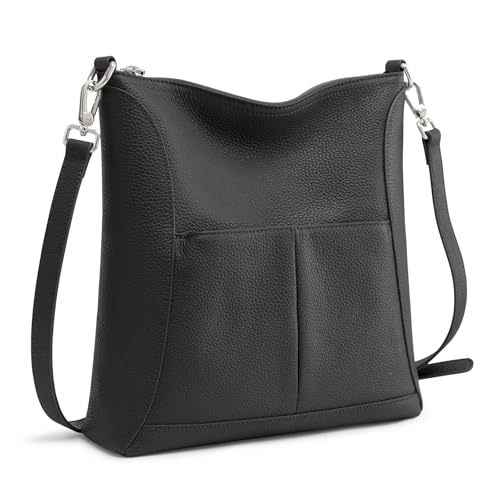 S-ZONE Leather Crossbody Bags for Women RFID Blocking Travel Purse Designer Shoulder Handbags Adjustable Strap