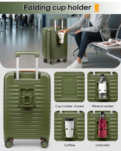 Joyway Carry on Luggage Airline Approved with Front Compartment and Cup Holder, 20 Inch Hard Shell Carry-on Suitcase with Spinner Wheels and TSA Lock for Women Men