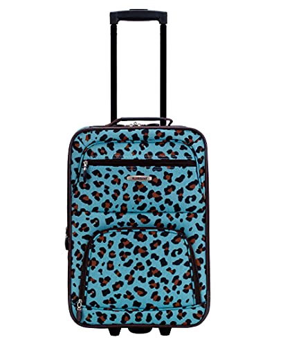 Rockland Fashion Softside 4 Piece Luggage Set, Expandable, (14" Tote/19"/24"/28"), Blue Leopard