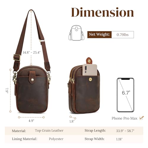 S-ZONE Small Crossbody Bags for Women Trendy RFID Blocking Cross body Bag Leather Cell Phone Wide Strap Shoulder Purses Dark Brown