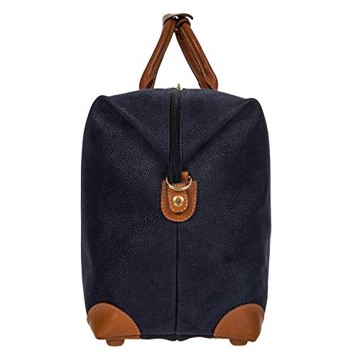Bric's LIFE Cargo Duffel Bag, Luxury Travel Weekender with Water-Resistant Faux Suede and Leather Details – 22 Inch, Blue