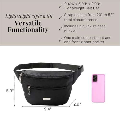 Baggallini Essential Belt Bag - 19x6" Crossbody Fanny Pack Waist Pack w/RFID & Adjustable Strap