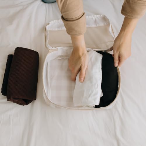Jadyn Packing Cubes for Travel, 6-Piece Large Packing Cube Organizer Set for Suitcase, Duffel Bag, Luggage, Multiple Sizes Travel Essentials (Beige Gingham)