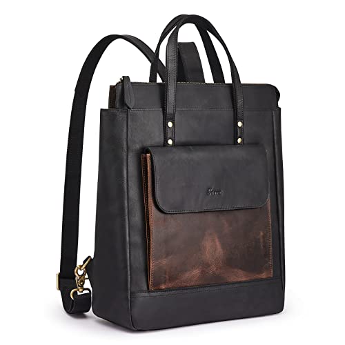 S-ZONE Genuine Leather Backpack Purse for Women Men Vintage Rucksack Handbag Travel Daypack