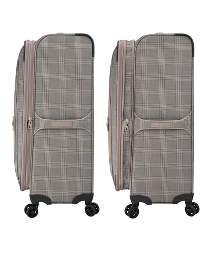 London Fog Brentwood IV 20" Expandable Spinner Carry-On Softside Suitcase, Rose Charcoal