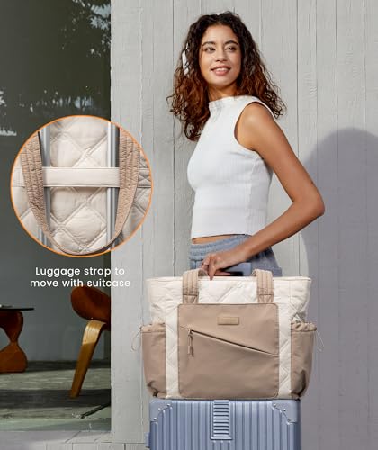 LOVEVOOK Tote Bag for Women, Puffer Bag and Work Bags with Zipper for Travel, Daily, School, Quilted Nurse Shoulder, 2pcs