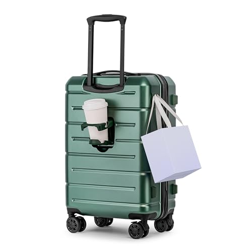 KYME Carry On Luggage 22x14x9 Airline Approved Hardshell Carry On Suitcases with Wheels Travel Rolling 20 Inch Luggage with Cup Holder for Men Women,Carry-on Green