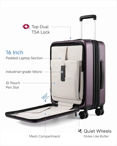 LUGGEX Carry On Luggage 22x14x9 Airline Approved, Expandable Polycarbonate Suitcase with Front Pocket (FX-Core, Purple, 20 Inch)