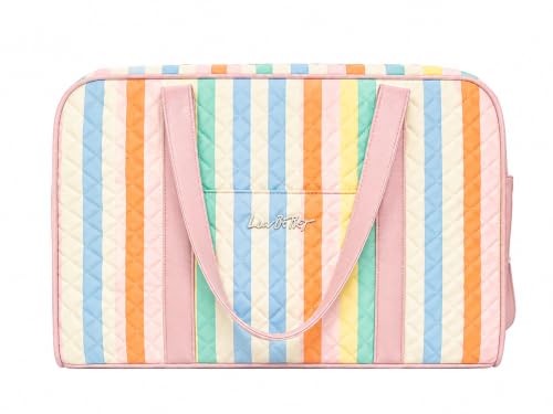 Luv Betsey by Betsey Johnson Rainbow Stripe Quilted Weekender Duffel Travel Bag with Adjustable Crossbody Strap & Luggage Sleeve, 18" x 12"