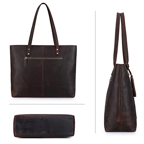 S-ZONE Women Vintage Genuine Leather Shoulder Tote Bag Large Work Handbag Purse