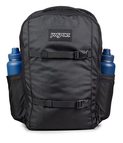 JanSport Venture Pack – Travel Pack With Large Main Compartment with Compression Straps, Dual Water Bottle Pockets, Padded Hip Belt & Luggage Trolley Pass-Through, Black