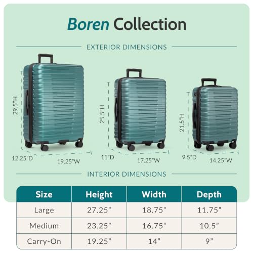 U.S. Traveler Boren Expandable Hardside Rugged Travel Luggage with 8 Spinner Wheels, Teal, Checked-Large 30-Inch