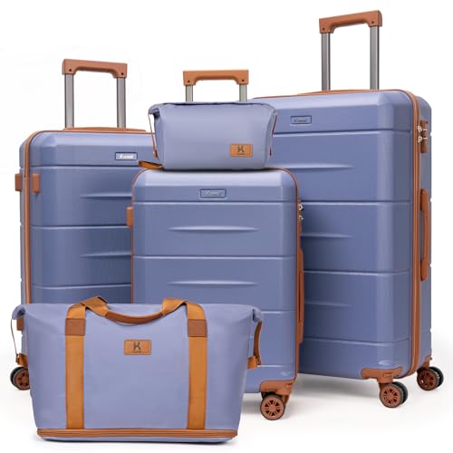 KUNEL Luggage Sets 5 Piece Hardshell Suitcase Sets with Detachable Spinner Wheels, ABS Carry on Luggage with TSA Lock,Travel,PurpleTaro（20/24/28 Inch