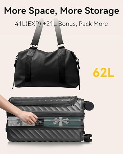 Carry On Luggage with Front Compartment and Cup Holder, KVF Expandable PC Hard Shell Suitcase with Front Pocket (FX-Plus, Ruby Red, 2-Piece (20/Tote))