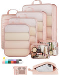 Veken 9/11 Set Compression Packing Cubes for Travel Essentials,Compressible Expandable Large Luggage Suitcase Organizer Bags for Clothing,Durable Space Saver Storage Bags with Toiletry Bags(Beige)