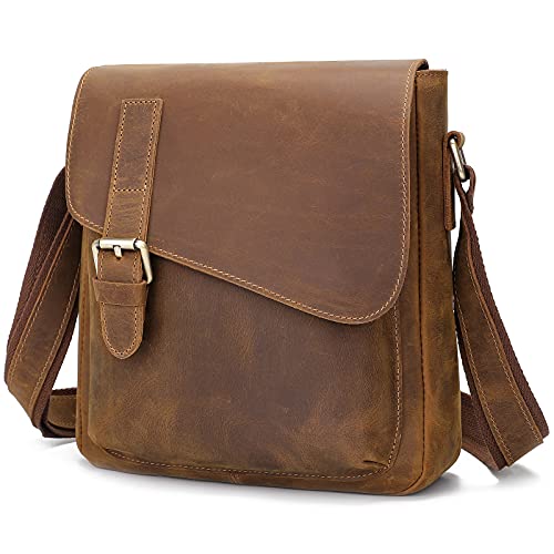 Augus Leather Messenger Bag Men's Crossbody Brown Fits Up to 11.5" Tablet