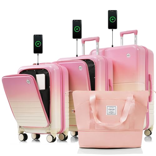 Set of 4, ABS Hardside Luggage Sets TSA Lock Spinner Wheel Suitcase