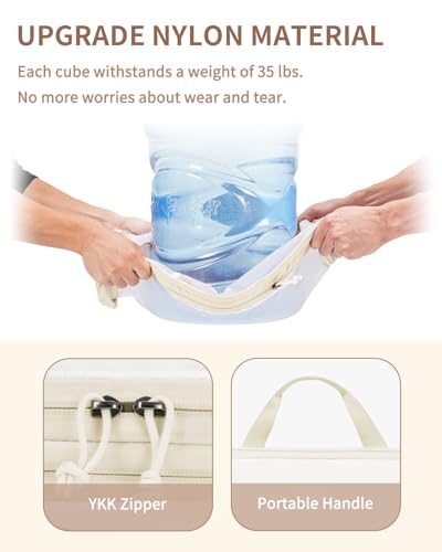 ECOHUB 6 Set Compression Packing Cubes, Lightweight Beach Vacation Travel Essentials Durable Travel Accessories for Suitcase Carry On Luggage Organizer Bags with YKK Zippers Shoe Bag, Beige