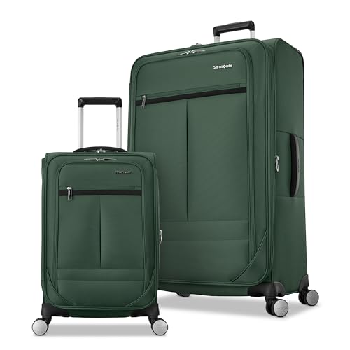 Samsonite 2-PC Soft-Sided 21/29” (Carry-On & Large Checked), Lightweight Expandable Element Luggage Set with 2 Front & 1 Side Pocket, Four Spinner Wheels, Adjustable Handle, Durable- Bistro Green