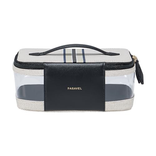 Paravel Cabana See-All Vanity Case | Made with Recycled Canvas Material & Vegan Leather | Premium See Through Travel Toiletry Bag | Regular, Domino Black