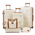 imiomo Hard Shell Luggage Sets 5 Piece for Women, Lightweight Hardside Rolling Suitcase Set with Spinner Wheels and TSA Lock, Beige