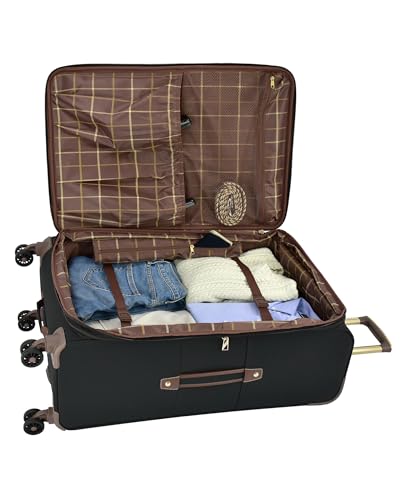 London Fog Nottingham 20 Inch Expandable Spinner Carry on Softside Suitcase, Black Chestnut