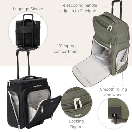 Baggallini Expandable Underseat Carry-On - Lightweight Travel Luggage Carry On Weekender with Wheels