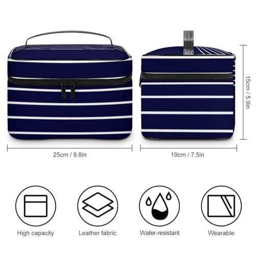 Curdesi Portable Travel Makeup Bag, Nautica Navy Blue Cosmetic Case Zipper Toiletry Bag for Women Girls