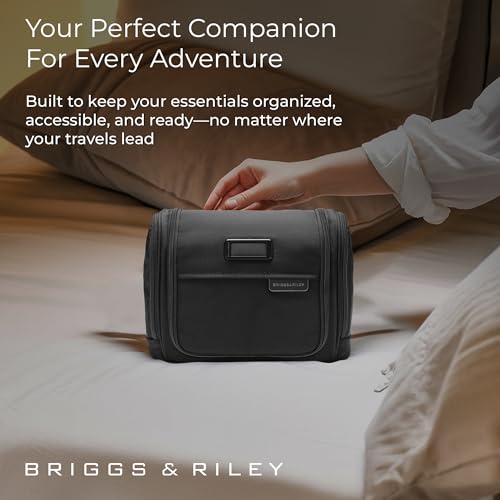 Briggs & Riley Deluxe Hangable Kit - Hanging Toiletry Travel Bag for Women & Men, Organizer for Bathroom Accessories, Makeup, & Skincare, Dopp Kit for Vacation - Baseline Collection, Black