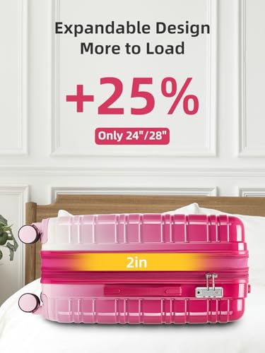 LARVENDER Luggage Sets 6 Piece Hardside Expandable Suitcase with Wheels TSA Lock Double Spinner Wheels, PC+ABS Multicolor Lightweight Travel Luggage Sets for Women, Berry Sparkling