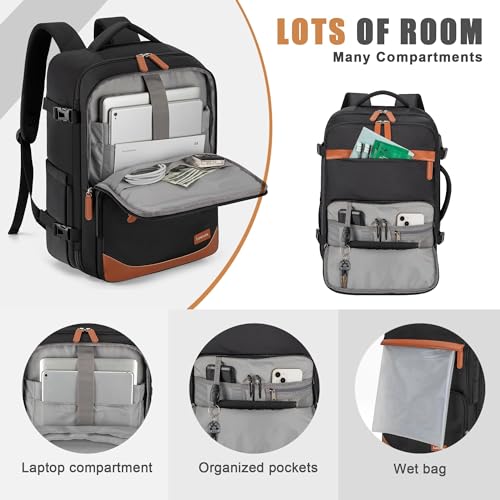 Velaybor 40L Travel Backpack, Water-Resistant Carry On Backpack for Men Women, Business Laptop Backpack for Trips & Commutes, Fits 15.6/17.3 Inch Laptop