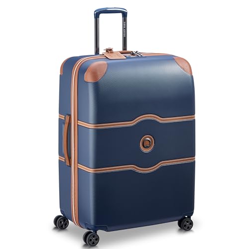 DELSEY PARIS Chatelet Air 2.0 Checked Suitcase 28 Inch Large, Hardside Polycarbonate Luggage, Dual-Density Spinner Wheels, TSA Lock, Navy Blue