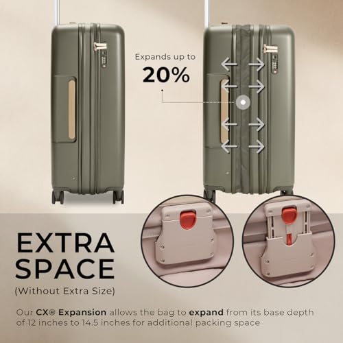 Briggs & Riley 30" Large Expandable Spinner - Checked Luggage for Travel, Suitcases with Wheels, Hardside Rolling Bag for Men & Women, Self-Repairing Zipper - Sympatico Collection, Olive