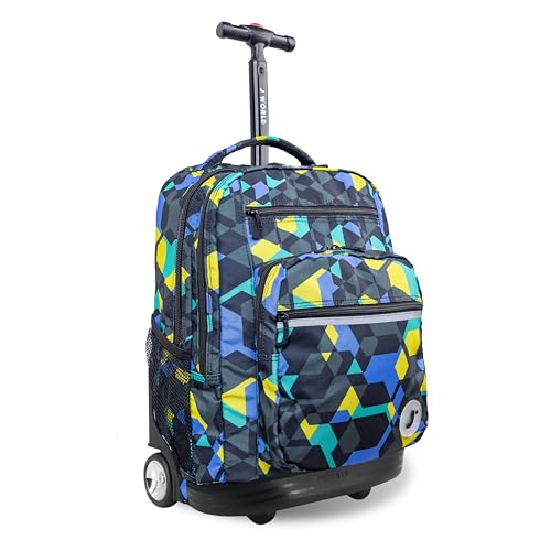 J World Sundance Laptop Rolling Backpack for Girls Boys. Roller Bookbag with Wheels, 20 Inch, Cubes