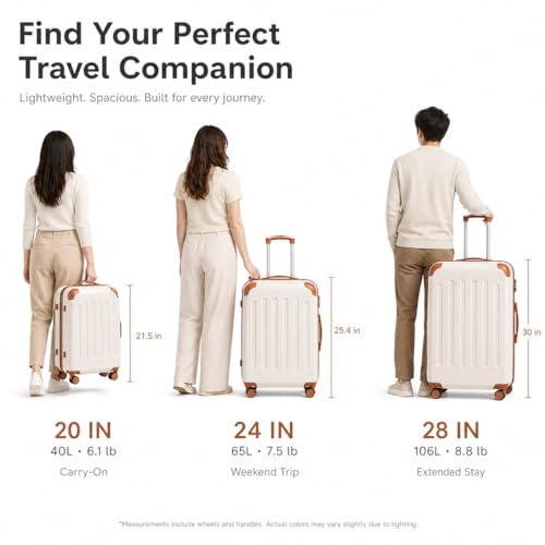 YOETEY Luggage Sets 5 Piece, Hardside Suitcase with Wheels, TSA Approved, White Brown