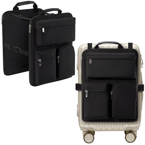 MIAOJIE Over Luggage Organizer Bag for Suitcase with Multi Pockets, 16” Laptop Bag with Handle, Portable Travel Organizer Bags for Luggage with Adjustable Straps, Tote Carry Bag for Men Women(Black)