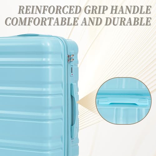 MoBtovs Suitcase Set 3 Piece, Hardside ABS Carry On Suitcase Sets, 20"/24"/28" with Spinner Wheels and Combination Lock, Suitable for Both Carry-On and Checked Luggage, Blue