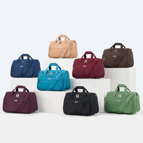 HanTrip Carry on Duffel Bag Foldable Duffle Bags for Travel, Under Seat Personal Item Bags for Airplanes, Weekender Overnight Mens Travel Tote Bag for Women Small Softside Carry on Luggage (Blue)
